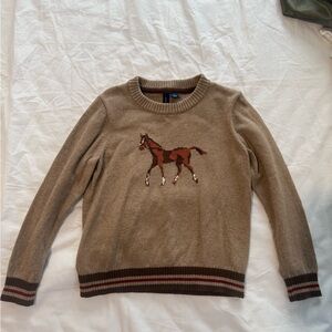 Janie and Jack Tan Horse Graphic Crewneck Sweater